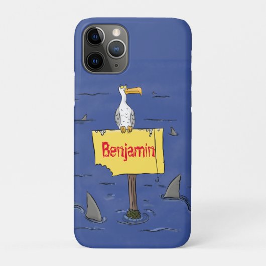 Grappig zee vogel omringd door cartoon van haaien Case-Mate iPhone case (Achterkant)