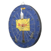 Grappig zee vogel omringd door cartoon van haaien dartbord (Voorkant Rechts)