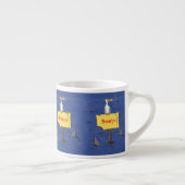 Grappig zee vogel omringd door cartoon van haaien espresso kop (Rechts)