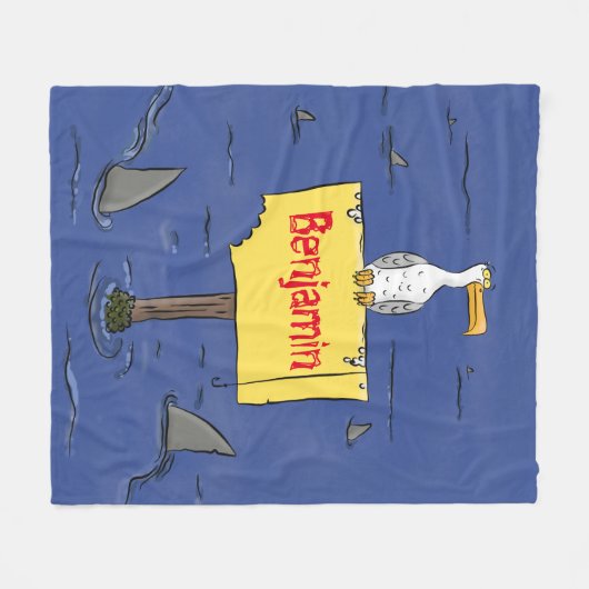 Grappig zee vogel omringd door cartoon van haaien fleece deken (Voorkant (Horizontaal))