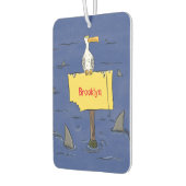 Grappig zee vogel omringd door cartoon van haaien luchtverfrisser (Links)