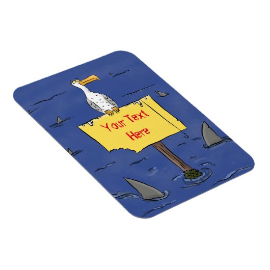 Grappig zee vogel omringd door cartoon van haaien magneet (Rechterzijde)