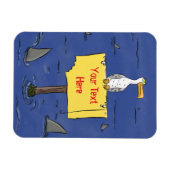 Grappig zee vogel omringd door cartoon van haaien magneet (Horizontaal)