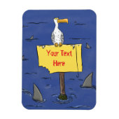 Grappig zee vogel omringd door cartoon van haaien magneet (Verticaal)