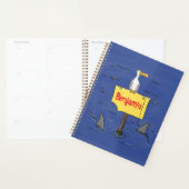 Grappig zee vogel omringd door cartoon van haaien planner (Display)