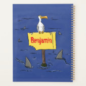 Grappig zee vogel omringd door cartoon van haaien planner (Achterkant)