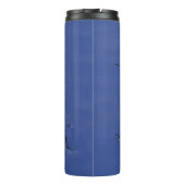 Grappig zee vogel omringd door cartoon van haaien thermosbeker (Achterkant)