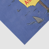 Grappig zee vogel omringd door cartoon van haaien tissuepapier (Detail)