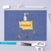 Grappig zee vogel omringd door cartoon van haaien tissuepapier (Craft)