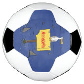 Grappig zee vogel omringd door cartoon van haaien voetbal (Gedraaid)