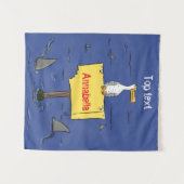 Grappig zee vogel omringd door cartoon van haaien wandkleed (Voorkant (horizontaal))