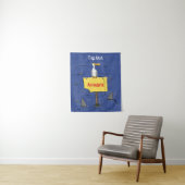 Grappig zee vogel omringd door cartoon van haaien wandkleed (In situ)