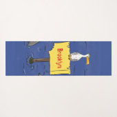 Grappig zee vogel omringd door cartoon van haaien yogamat (Achterkant (horizontaal))