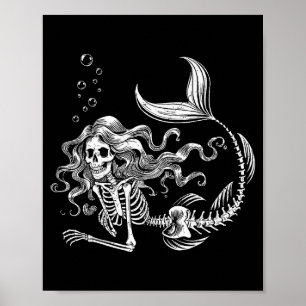 Grappig Zeemeermin Skelet Halloween Kostuum Vrouwe Poster