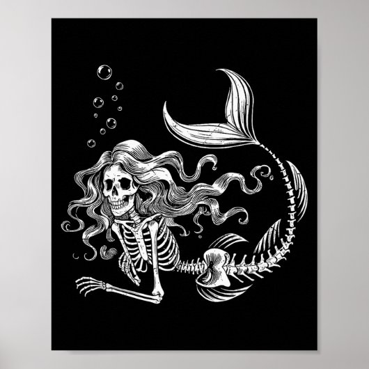 Grappig Zeemeermin Skelet Halloween Kostuum Vrouwe Poster (Voorkant)