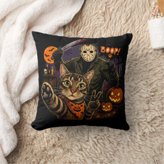 Grappig Zeg Boop! Horror Kat Selfie Jason Hallowe Kussen