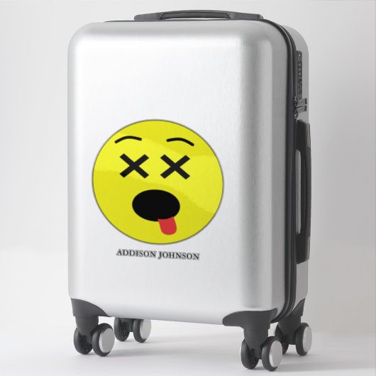 Grappig ziek Emoticon Emoji Geel Gezicht Voeg Naam Sticker (Koffer)