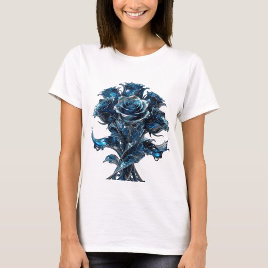 Grappig Zilveren BLAUWE ROZEN Grafisch T-shirt (Voorkant)