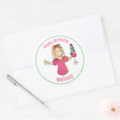 Grappig Zoet Vrouw Cartoon Happy Birthday Gift Ronde Sticker (Envelop)