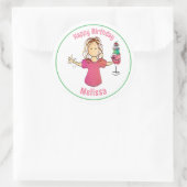 Grappig Zoet Vrouw Cartoon Happy Birthday Gift Ronde Sticker (Tas)