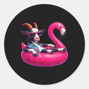Grappig Zomer Geit Roze Zwembad Party Hawaiian Sum Ronde Sticker