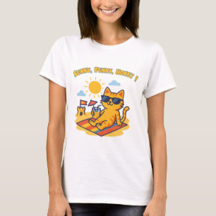 Grappig zomercat T-shirt – "Zonnig, Grappig, Schat