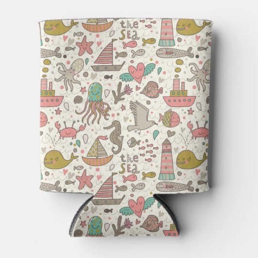 Grappig zomerpatroon met schepen blikjeskoeler (Voorkant)