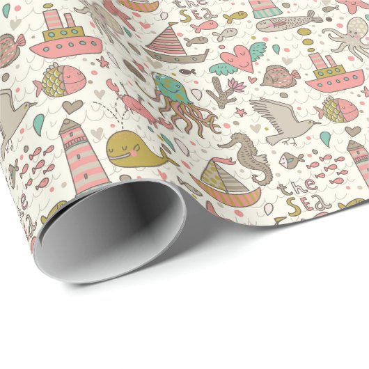 Grappig zomerpatroon met schepen cadeaupapier (Rol Hoek)