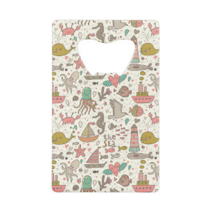 Grappig zomerpatroon met schepen creditkaart flessenopener