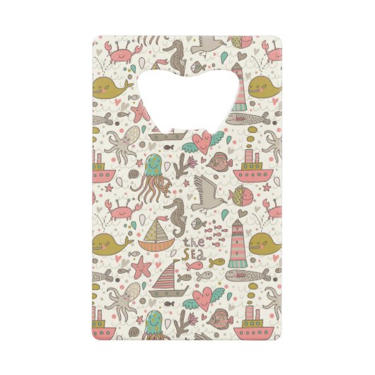 Grappig zomerpatroon met schepen creditkaart flessenopener (Voorkant)