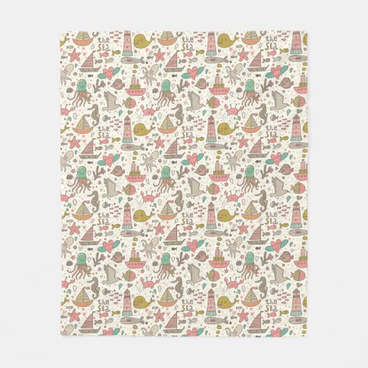 Grappig zomerpatroon met schepen fleece deken (Voorkant)