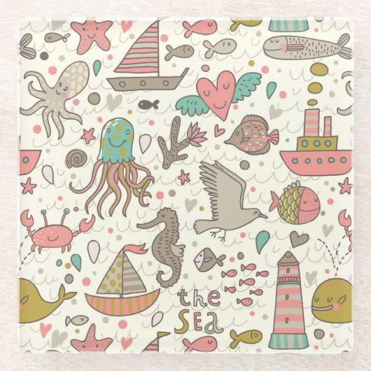 Grappig zomerpatroon met schepen glazen onderzetter (Voorkant)