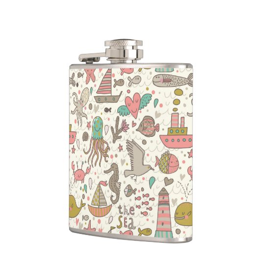 Grappig zomerpatroon met schepen heupfles (Links)