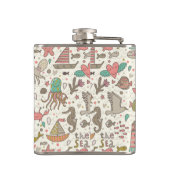 Grappig zomerpatroon met schepen heupfles (Achterkant)