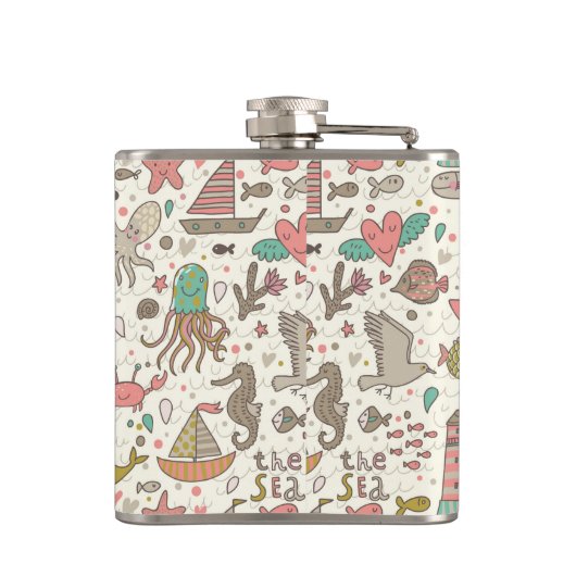 Grappig zomerpatroon met schepen heupfles (Achterkant)