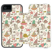 Grappig zomerpatroon met schepen incipio iPhone portemonnee hoesje (Agenda Open)