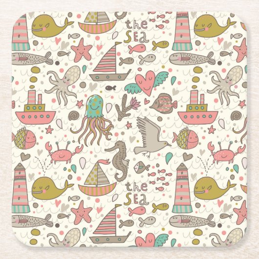Grappig zomerpatroon met schepen kartonnen onderzetters (Voorkant)