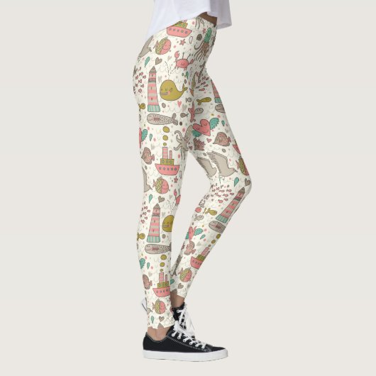 Grappig zomerpatroon met schepen leggings (Rechts)