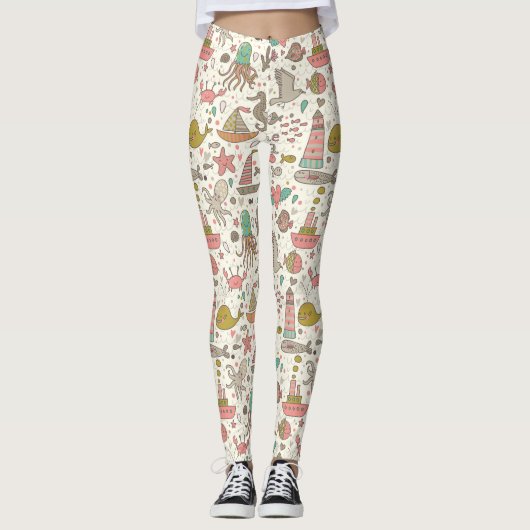 Grappig zomerpatroon met schepen leggings (Voorkant)