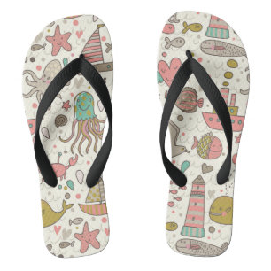 Grappig zomerpatroon met schepen teenslippers