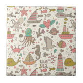 Grappig zomerpatroon met schepen tegeltje (Voorkant)