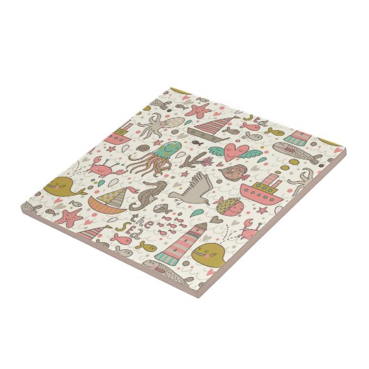 Grappig zomerpatroon met schepen tegeltje (Zijkant)