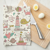 Grappig zomerpatroon met schepen theedoek (Quarter Fold)