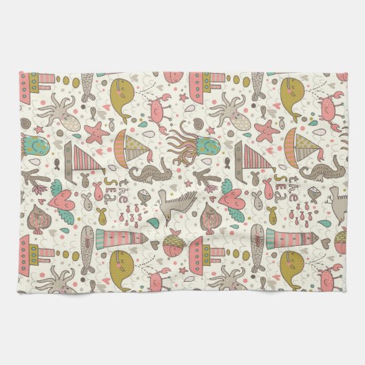 Grappig zomerpatroon met schepen theedoek (Horizontaal)