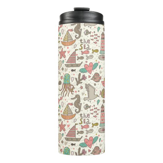 Grappig zomerpatroon met schepen thermosbeker (Voorkant)