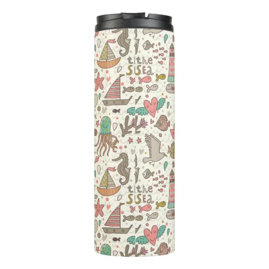 Grappig zomerpatroon met schepen thermosbeker (Achterkant)