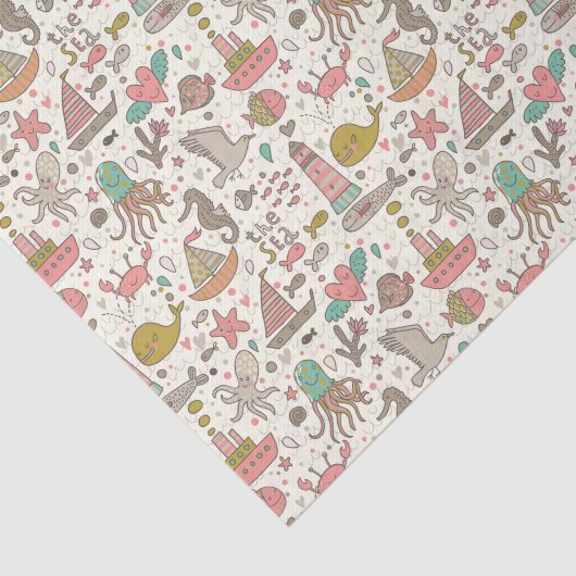 Grappig zomerpatroon met schepen tissuepapier (Detail)