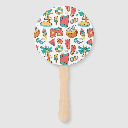 grappig zomervakantie strand patroon handwaaier (Voorkant)