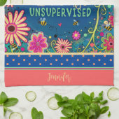 Grappig zonder toezicht citaat Bloemige Bijennaam Theedoek (Gevouwen)