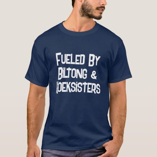 Grappig Zuid-Afrikaans gevoed door Biltong Mannen’ T-shirt (Voorkant)